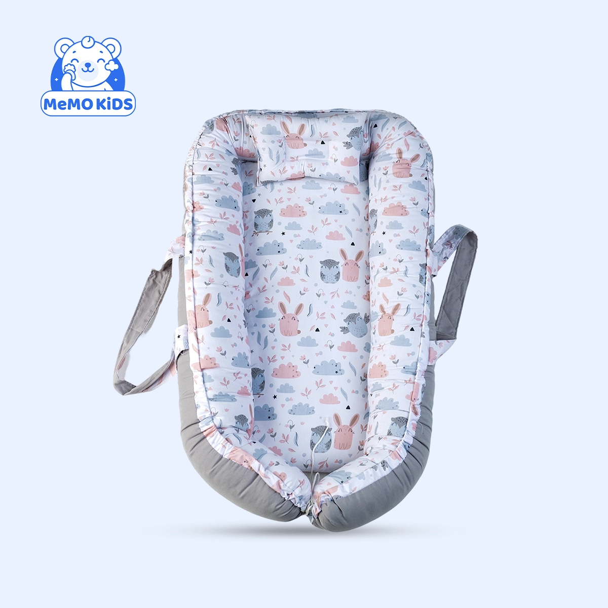 سرير بيبي نست تصميم أرنوب لون رمادي – مكان مريح وآمن لنوم البيبي