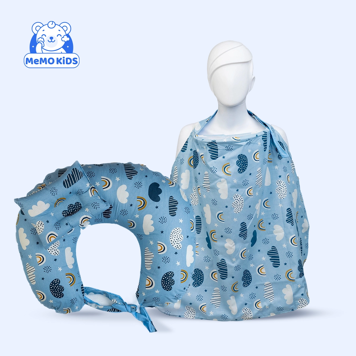 طقم ساتر رضاعة + مخدة رضاعة تصميم سحابة لون لبني